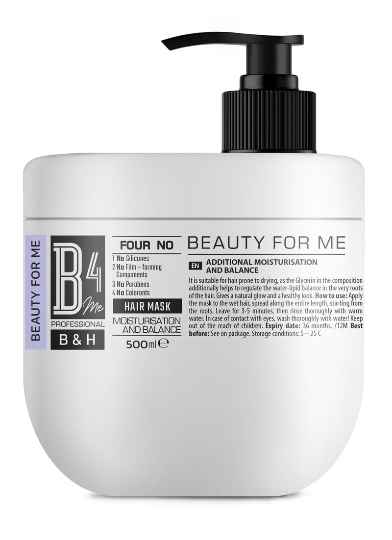 Moisturization and Balance Hair Mask by B4Me Professional – Sulfate-Free Hydrating Treatment, 500ml / 16.9 fl oz