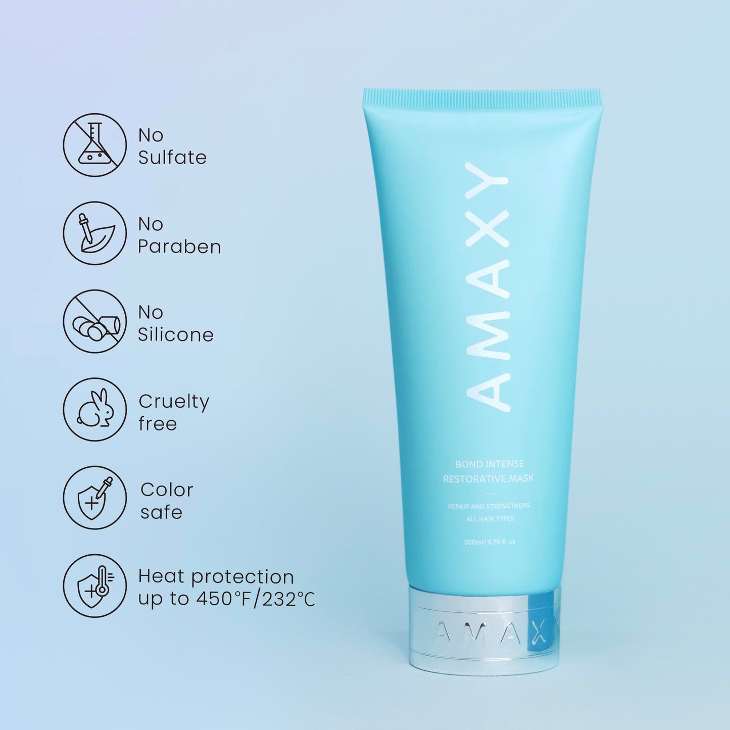 AMAXY Bond Intense Restorative Hair Mask – Deep Conditioning Treatment for Dry, Damaged Hair – Keratin-Enriched Formula for Frizz Control & Split End Repair – Sulfate-Free – 6.76 fl oz