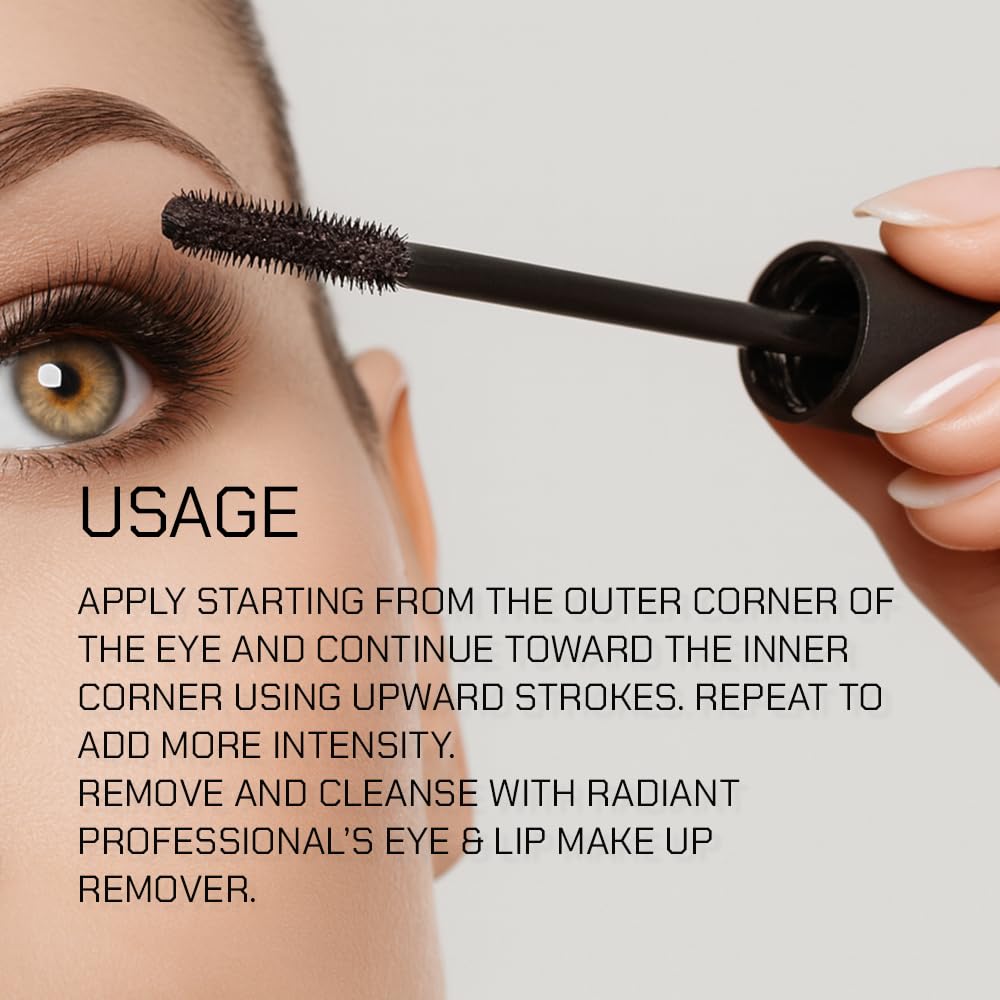 Radiant Professional Studio Mascara ā Volumizing & Lengthening Mascara, Smudge-Proof, Non-Clumping, Silicone Brush, Natural Finish for Sensitive Eyes, Clean Vegan Formula, 0.30 oz (02 Electric Blue)