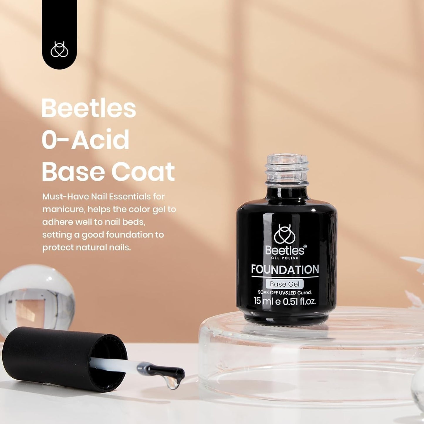 beetles Gel Polish Gel No Wipe Base Coat,15ml for Gel Nail Polish Soak Off LED Nail Lamp Gel Base Coat Upgraded Formula Long-Lasting DIY Home and Nail Salon