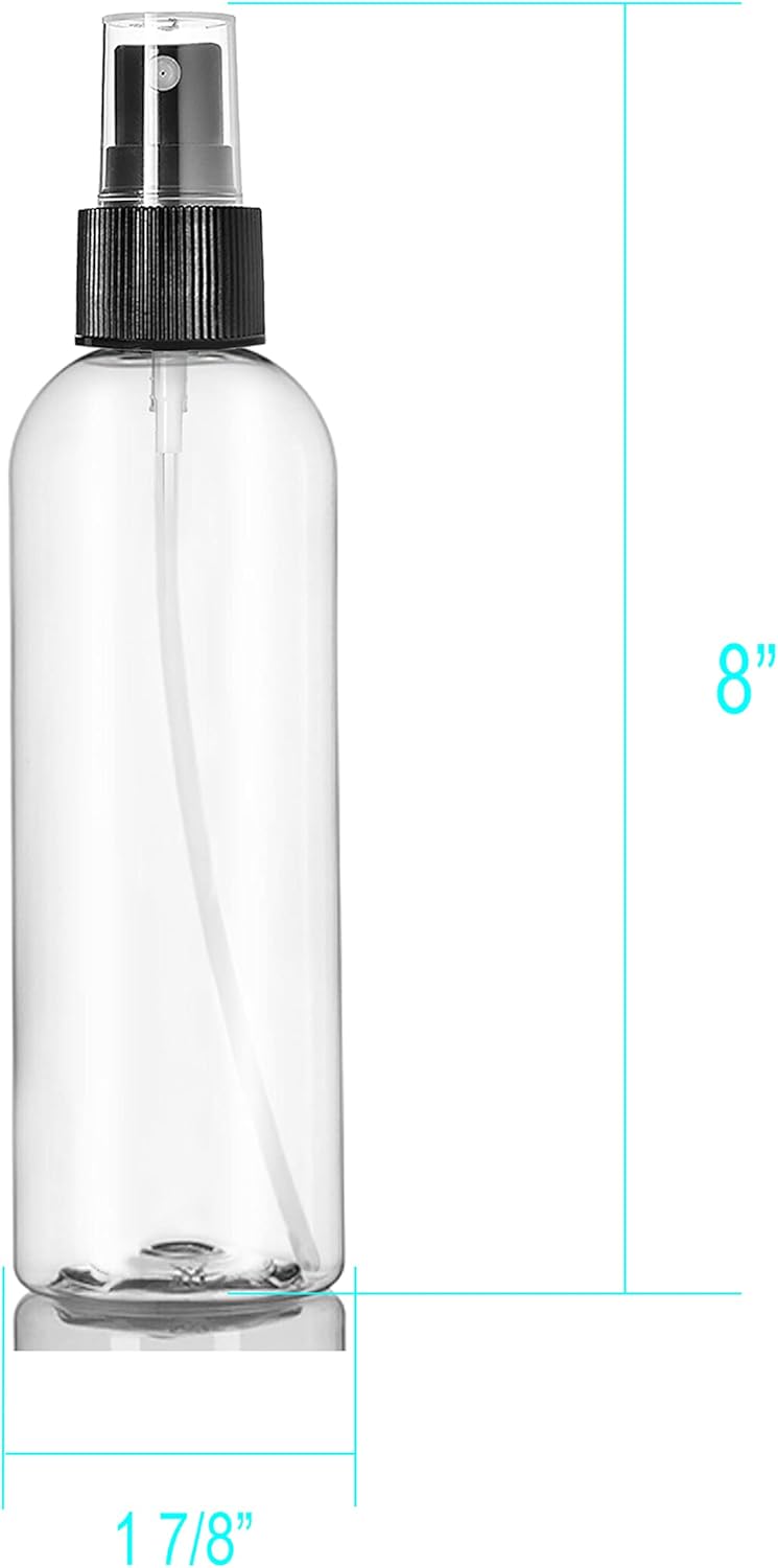 ljdeals 8 oz Clear Plastic Spray Bottles, Black Fine Mist Sprayer, Refillable Empty Bottles for Essential oils, Perfumes, Travel. Pack of 2, Made in USA