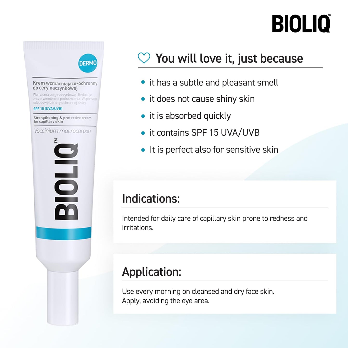 Bioliq - Dermo Strengthening & Protective Cream for Capillary Skin SPF 15 - With Vaccinium Macrocarpon Fruit Extract & Shea Butter - 30ml