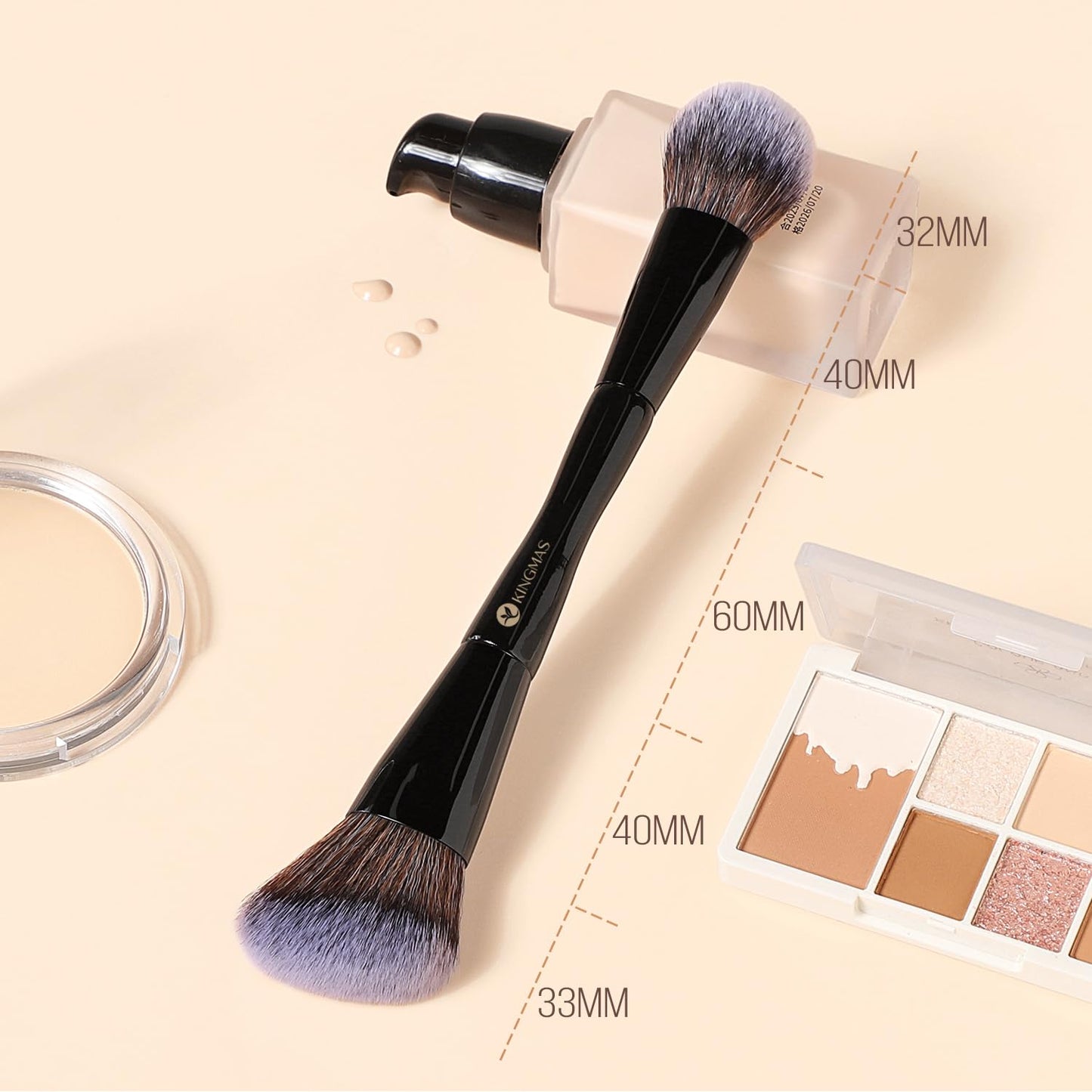 KINGMAS Foundation Makeup Brush, Double-ended Angled/Round Top Contour Brush for Beauty Blending Liquid Powder, Concealer Cream Cosmetics Blush Makeup Brush (Brown)