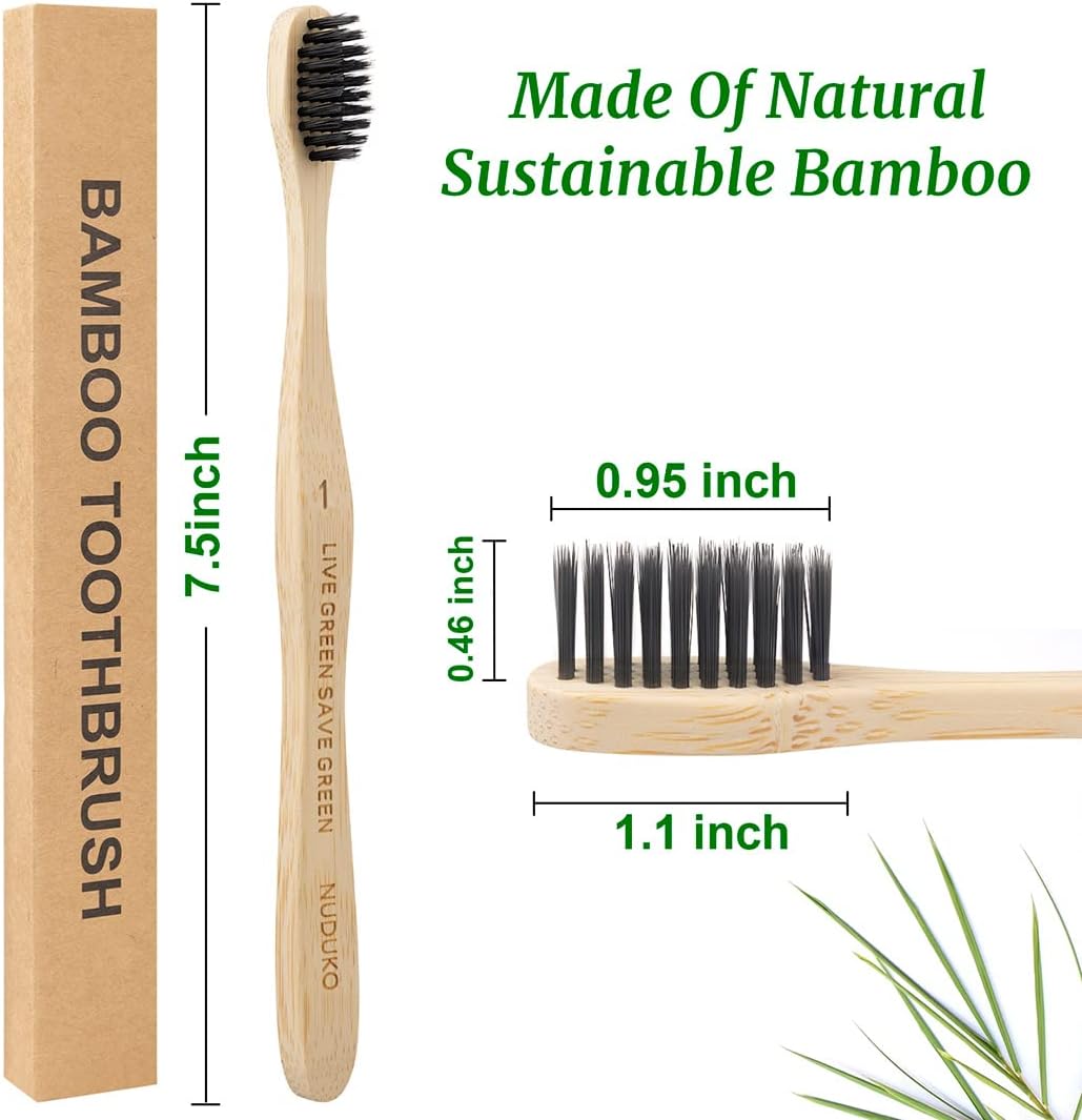 Biodegradable Bamboo Toothbrushes, 10 Piece BPA Free Soft Bristles Toothbrushes, Natural, Eco-Friendly, Green and Compostable