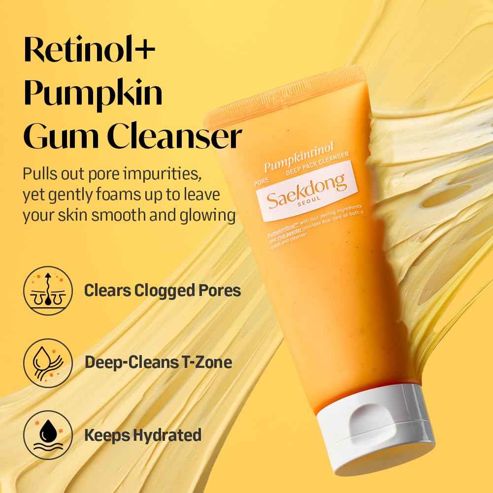 Pumpkintinol Pore Deep Gum Cleanser | Face Cleanser & Mask in One | Gentle Exfoliation with Rice Bran Powder | Deep Cleansing, Pore Care, & Radiance Boosting (120ml / 4.05 fl. oz.)