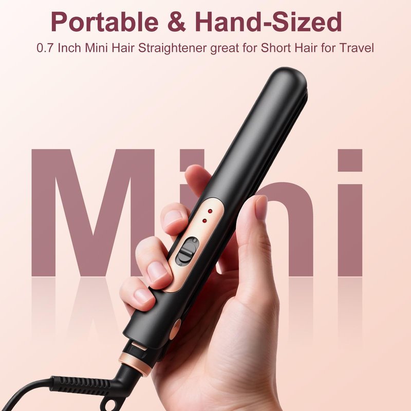 JAETON Small Flat Iron 0.7 Inch Mini Hair Straightener and Curler 2 in 1, 30S Heat-up, Dual Voltage Travel Curling Iron, for Short Hair, Bangs, Pixie Cut, Beard