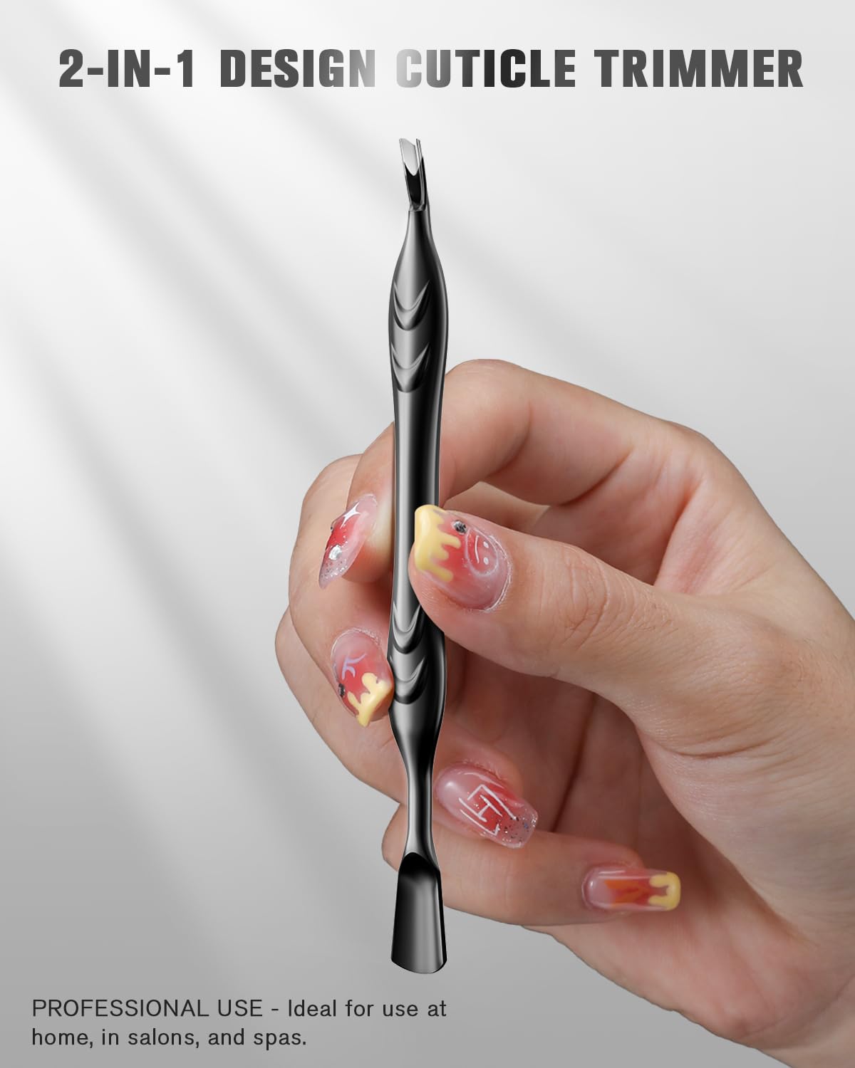 FERYES Cuticle Pusher with Fork, 2-in-1 Cuticle Trimmer Nail Care Tool, Stainless Steel Cuticle Remover Tool for Manicures and Pedicures - Silver