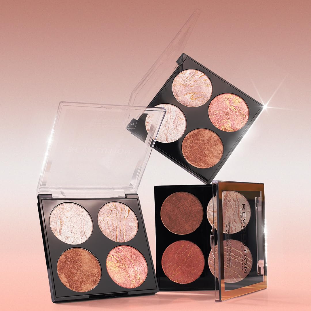 Makeup Revolution Cheek Kit, Take A Breather: 12 Shimmery Pink & Beige Cheek Shades in a Compact Palette