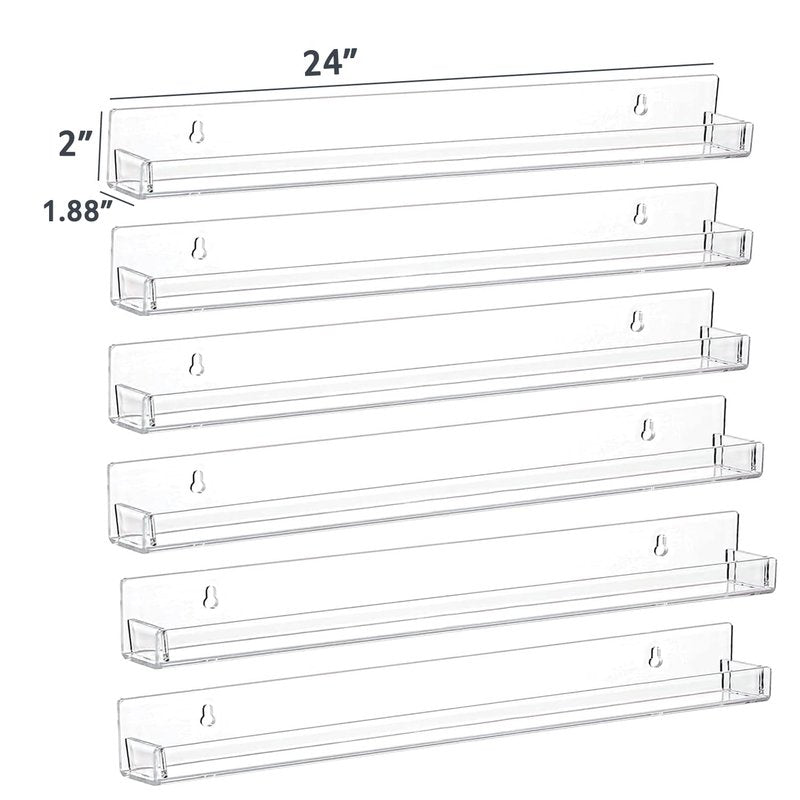 Justsoso 6Pcs/Set 24 Inch Nail Polish Rack Wall Mounted, Lipstick Essential Oil Bottle Clear Holder Organizer, Big Display Stand Wall Shelf for Bottle Cup Make-ups