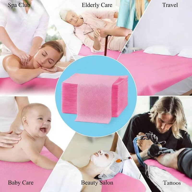 100Pcs Disposable Massage Table Sheets 31.5" x 71" Non-Woven Fabric Bed Covers for Ultimate Hygiene and Comfort in Massage, Tattoo, and Spa Treatments, Breathable and Durable Sheets(Pink)