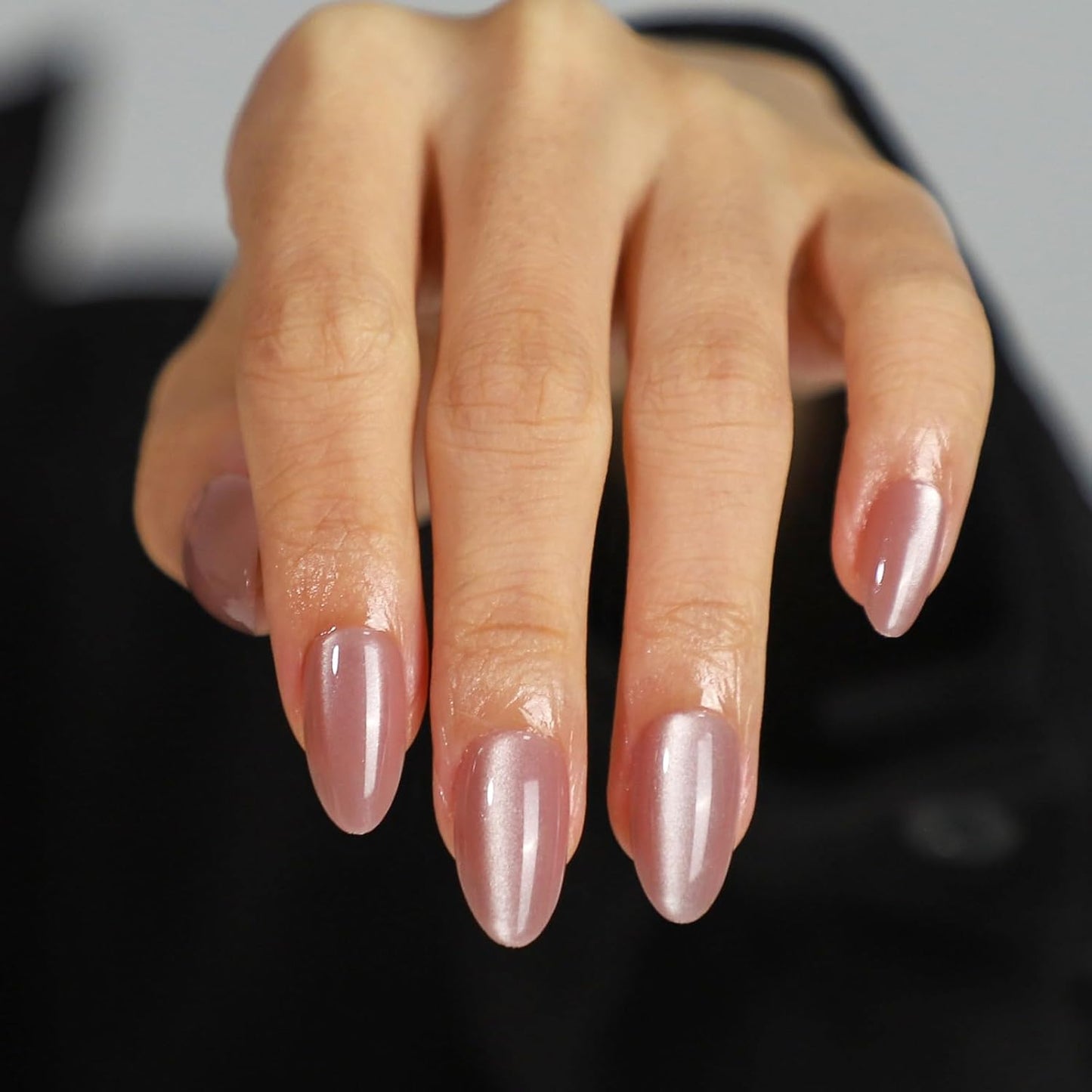 French Almond Gel Press On Nails Short 16 Sizes Fake Nails Glossy 32pcs, Nail Glue Included
