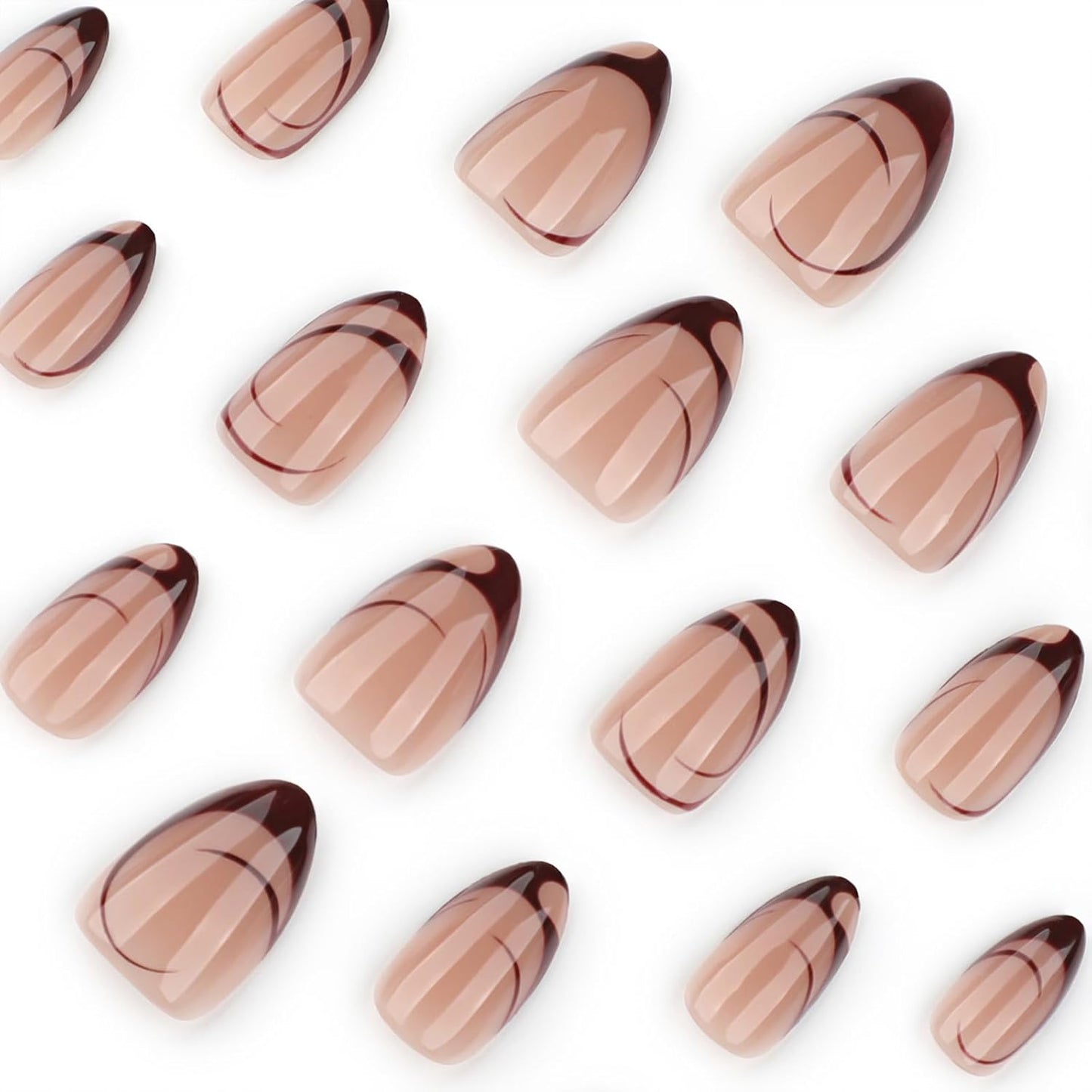 French Tip Almond Press-On Nails with Gold Bow | Reusable Glossy Acrylic False Nails for Women