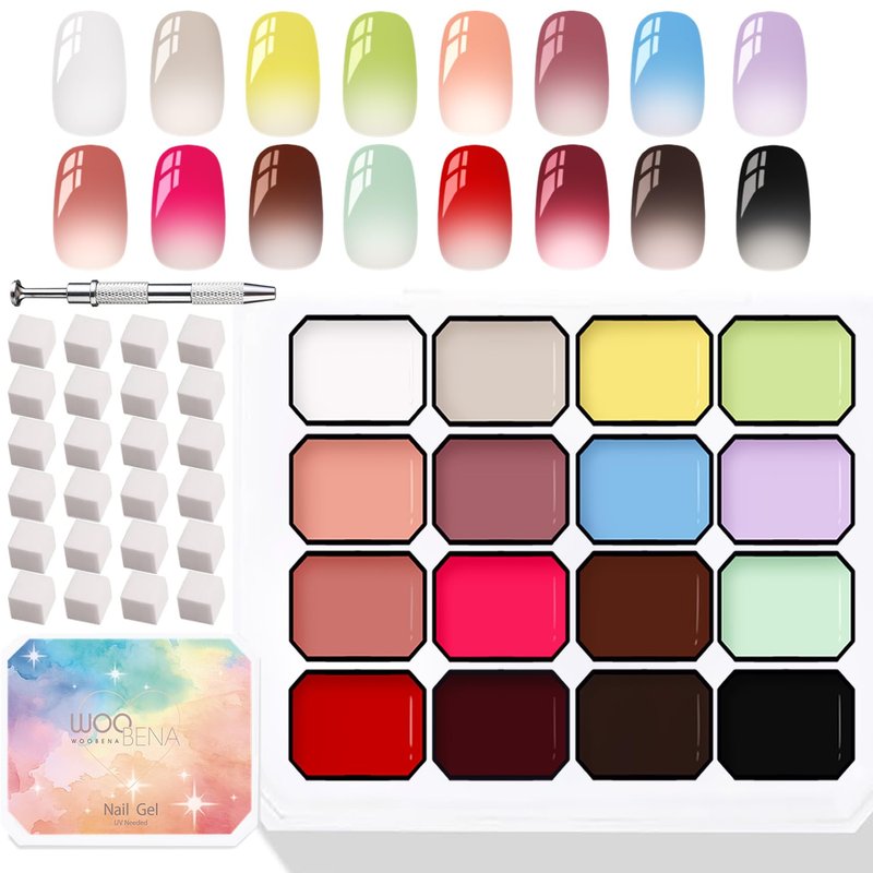 Gel Nail Polish Set - 16 Colors Gradient Patting Gel | Highly Pigmented No Wipe Ombre & Blooming Gel for DIY Nail Art