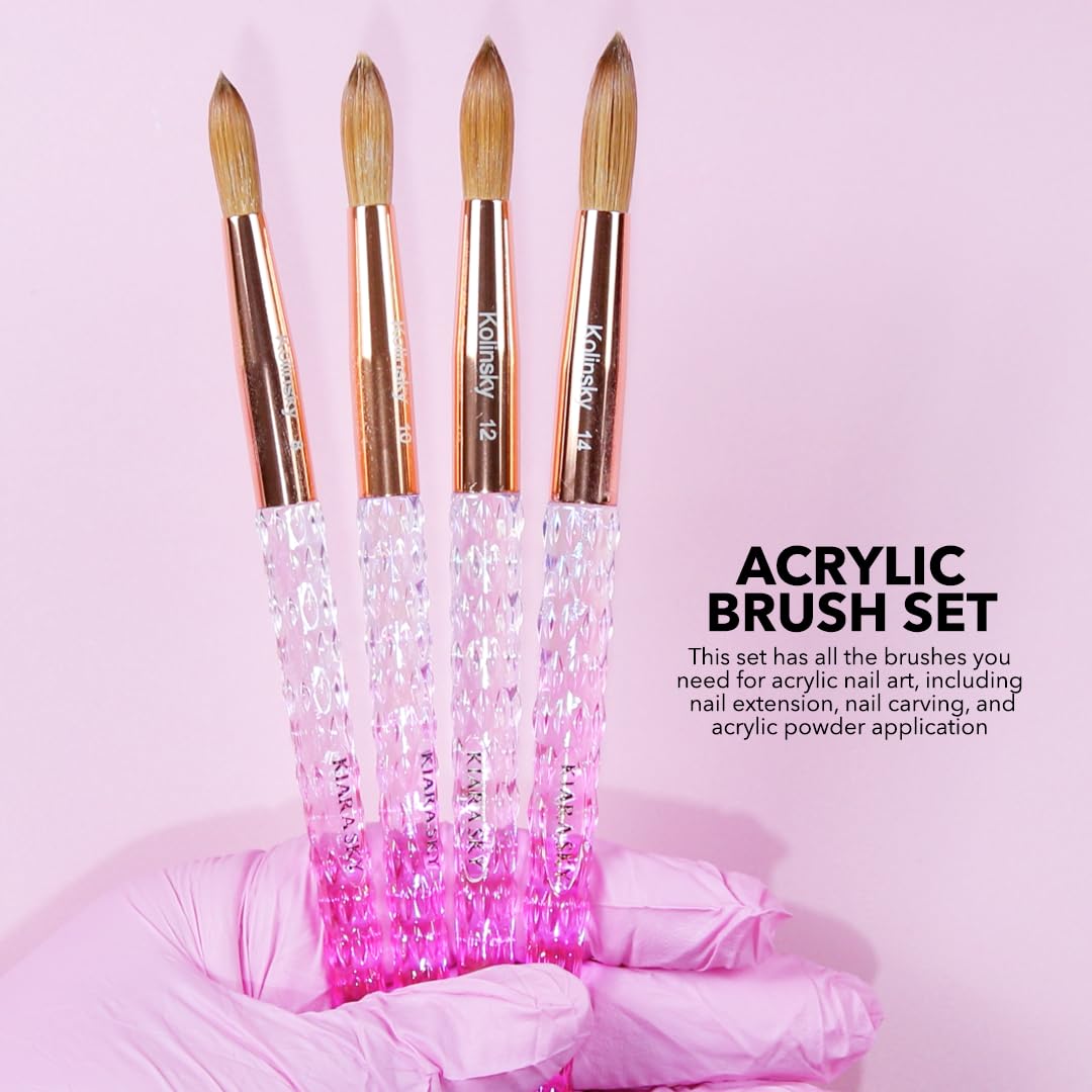 Kiara Sky Kolinsky Acrylic Nail Brush #10 – Pure Kolinsky Sable Hair, Pink Crystal Handle, Acetone Resistant, for Acrylic Application, Extensions & 3D Nail Art
