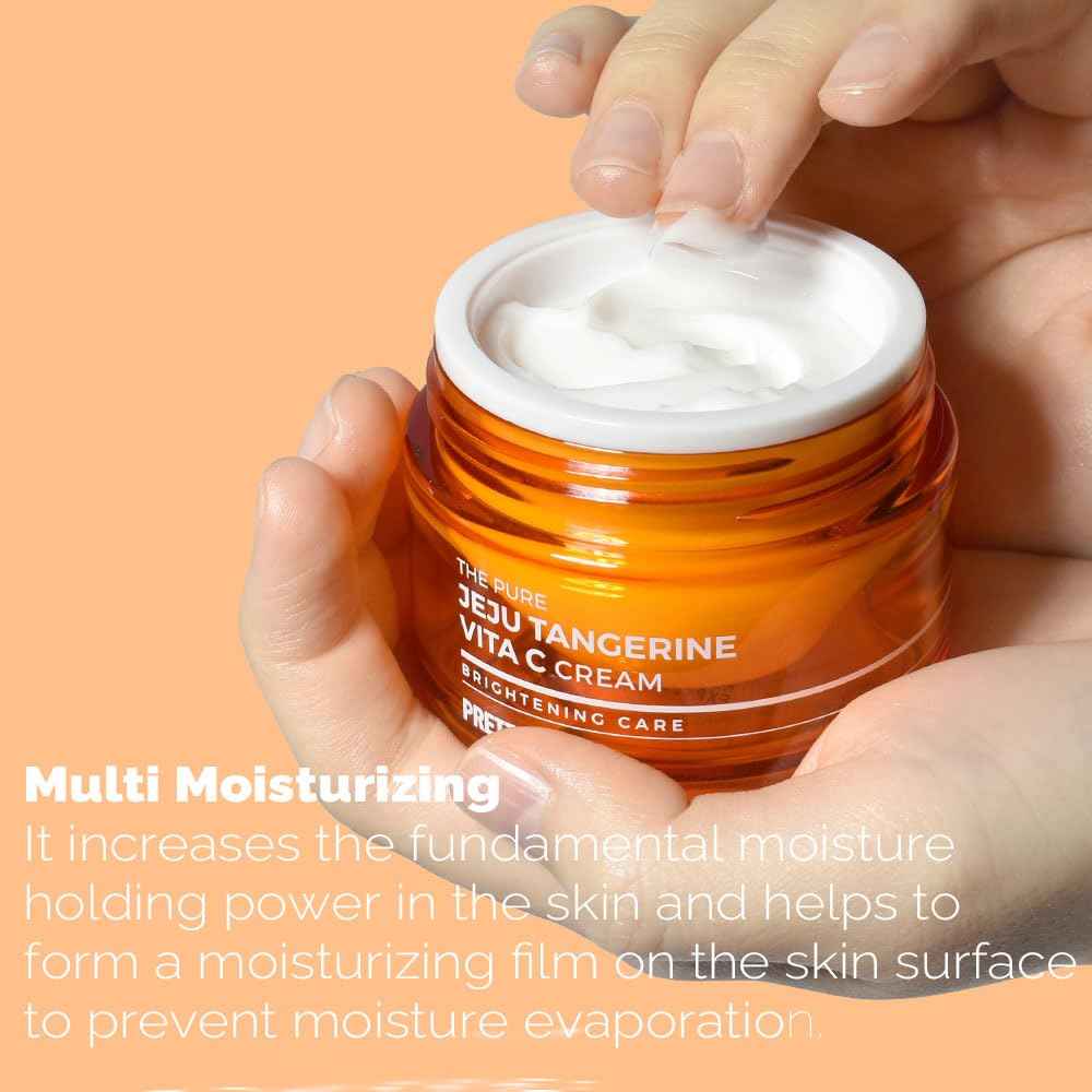 PRETTYSKIN Pure Tangerine Vitamin C Face Cream 1.75 fl.oz. Lightweight, Non-Sticky Moisturize With Jeju Tangerine Extract, Vitamin Complex | Korean Skincare for Hydration & Skin Support