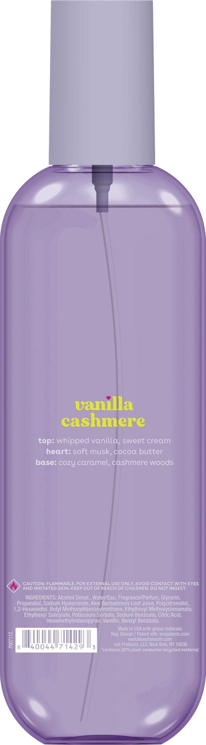 eos Cashmere Body Mist, Vanilla Musk & Cozy Caramel, Hair Mist and Body Spray for Women, Moisturizing Formula with Hyaluronic Acid, Vegan, Cruelty-Free, 6 fl oz
