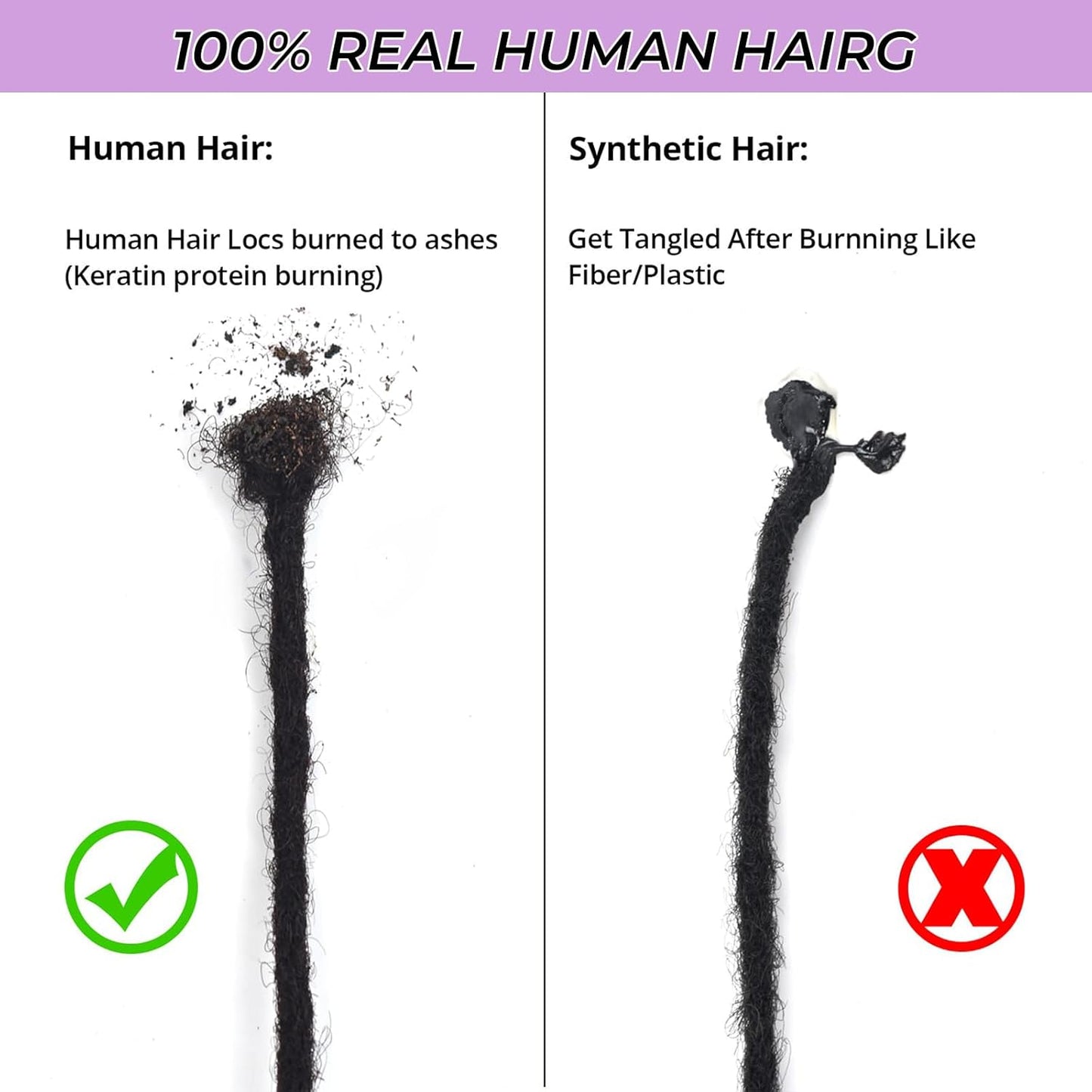 Human Hair Loc Extensions - 12 Inch Dreadlock Extensions | 30 Strands, 100% Handmade, Natural Black, Can Be Dyed & Curled