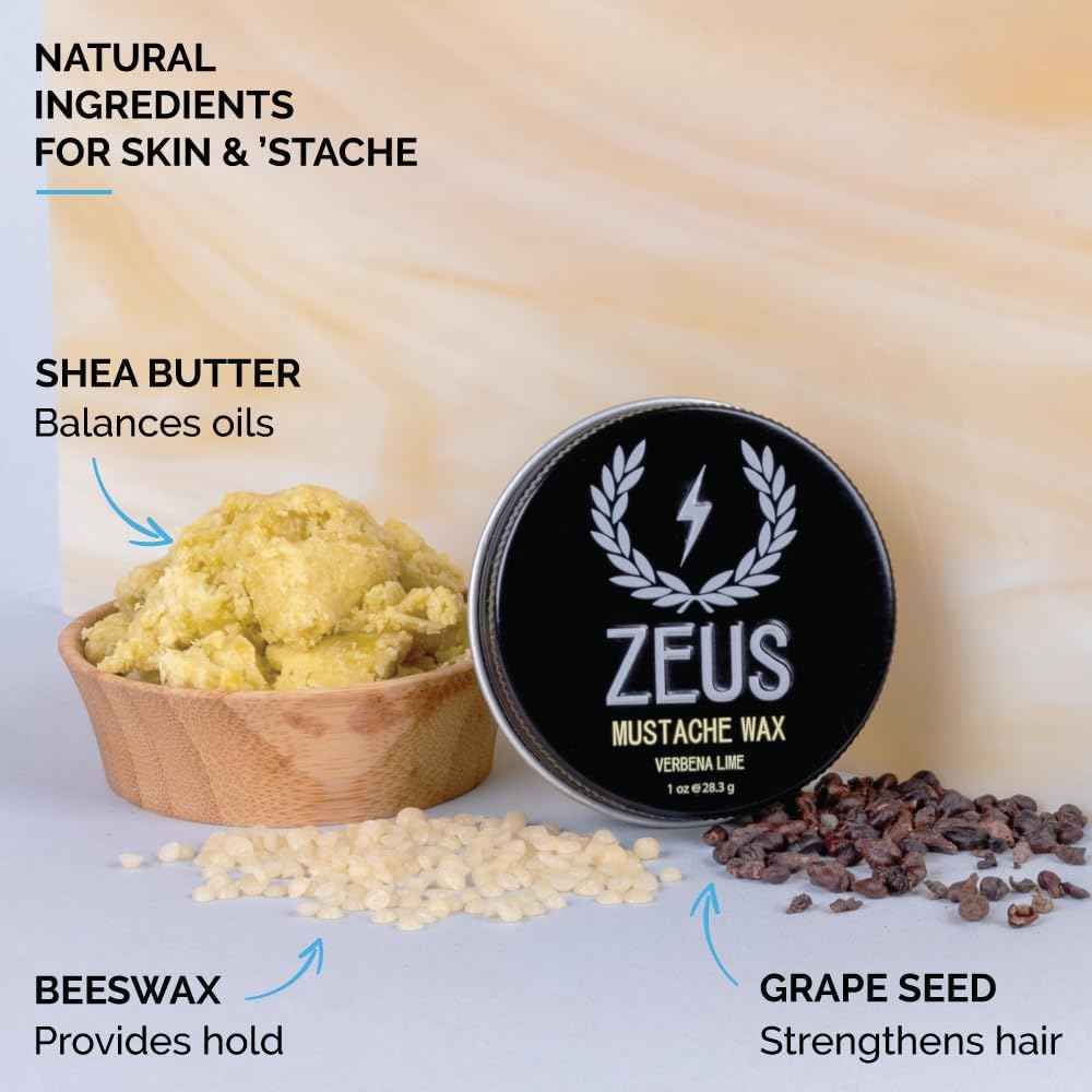 ZEUS Mustache Wax & Folding Mustache Comb Grooming Set for Men – Folding Mustache Comb & Natural Mustache Wax to Tame, Nourish Facial Hair