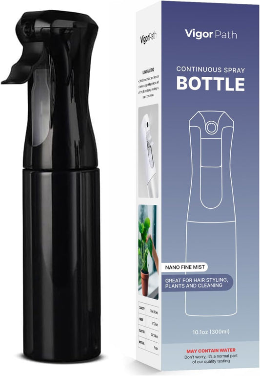 VIGOR PATH Continuous Spray Bottle - Ultra Fine Mist Water Sprayer for Hair, Home Cleaning, Plants, Salons - 200ml / 6.7oz Empty Spray Bottle (Clear)
