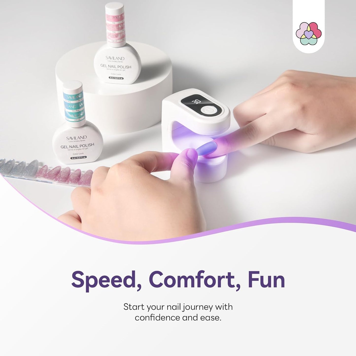 Saviland Mini Nail Lamp, Quick-Dry Gel Nail Lamp 16W, Portable U V Light for Easy and Fast Nail Extension, U V LED Curing Lamp for Manicure Starters DIY Nail Art