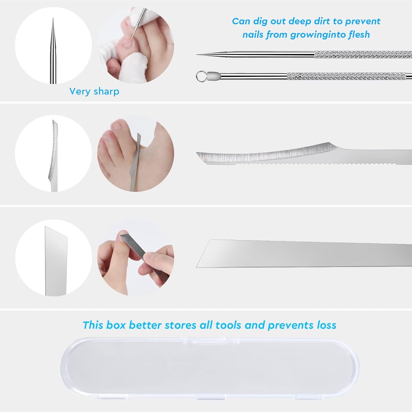6-Pack Ingrown Toenail File and Lifters, Professional Surgical Stainless Steel Ingrown Toenail Removal Tool Kit, Manicure Treatment Pedicure Tools for Feet Under Nail Cleaner Correction Polish Pain