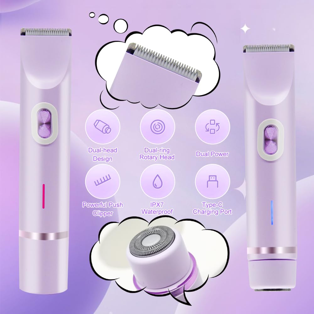 Women's Electric Dual Headed Shaver, 2 in 1 Bikini Trimmer, USB Rechargeable Electric Razors Body Hair Trimmer