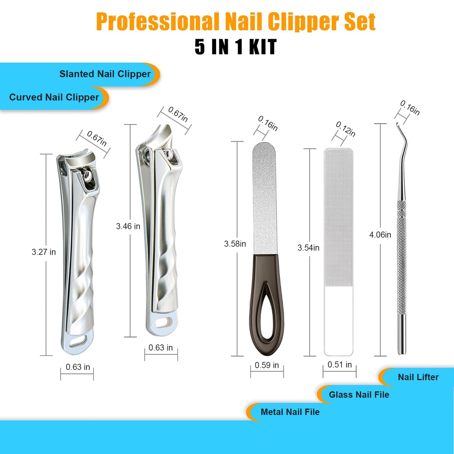 Slanted Angled Heavy Duty Nail Clippers for Thick Nails and Ingrown Nails - Large ToeNail Fingernail Clippers for Men, Seniors and Women - Professional Nail Clippers Set, Nail Cutter - Osinee