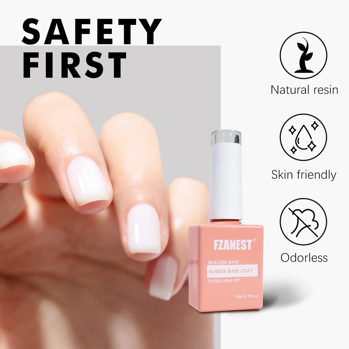 FZANEST Builder Gel Milky White Gel Polish Rubber Base For Nail Strengthener Extension LED Lamp Cured Color Base Nail Polish in Bottle