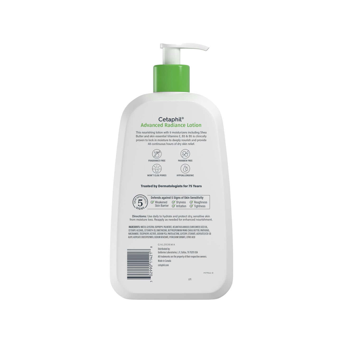 Cetaphil Body Lotion, Advanced Radiance Lotion with Shea Butter for Dry, Sensitive Skin, 20 oz, Fragrance Free, Hypoallergenic, Non-Comedogenic, Packaging may vary