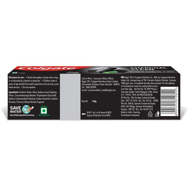 Colgate Charcoal Clean Black Gel Toothpaste, Deep Clean Tooth Paste with Bamboo Charcoal & Wintergreen Mint for Plaque Removal, 120 g (Pack of 1) Multicolour