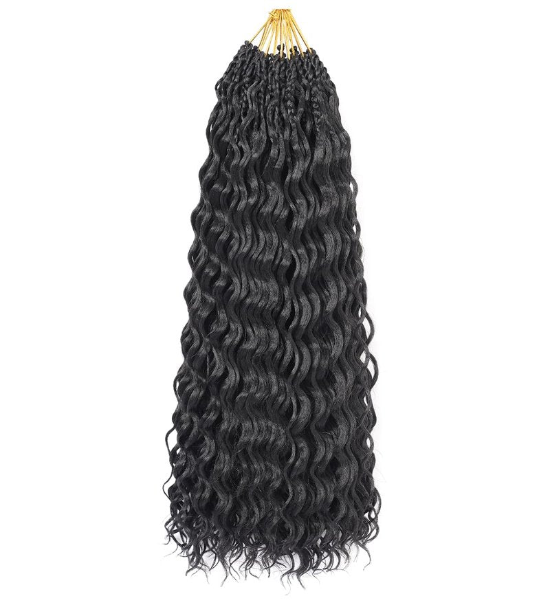 pojui 18 Inch Ocean Wave Crochet Hair 8 Packs - Synthetic Pre-Looped Deep Wavy Curly Braiding Hair for Black Women, Boho Style Hair Extensions (18inch,1B - 8 Packs)