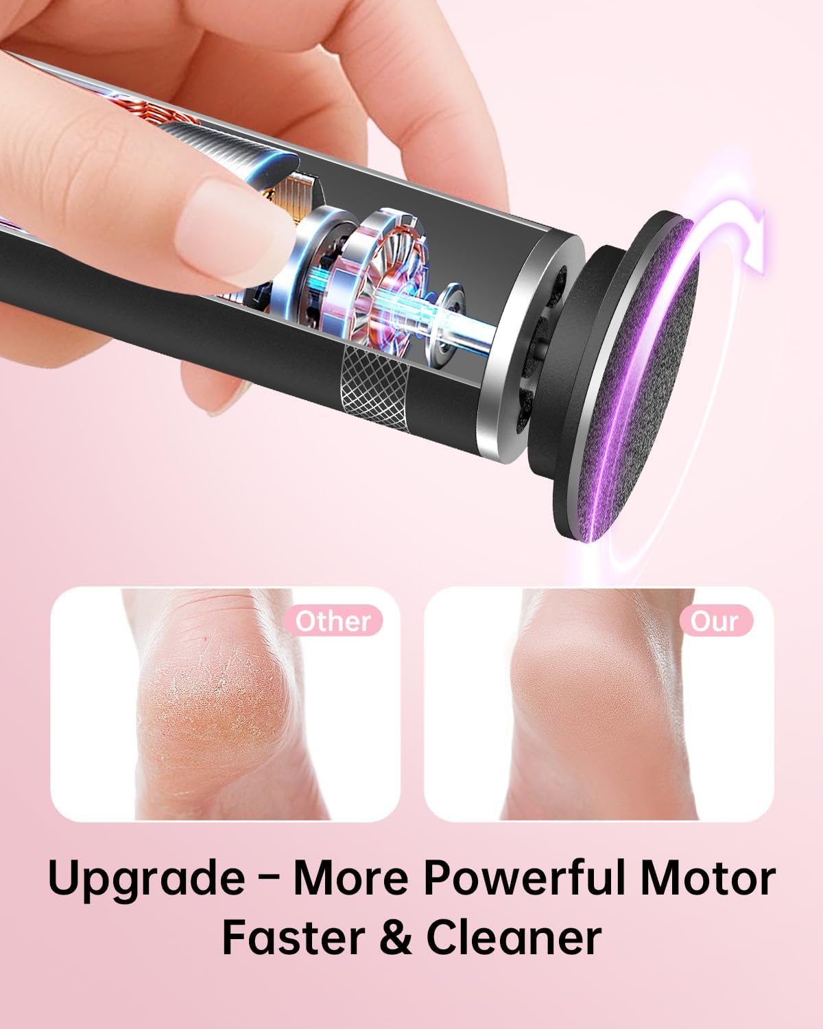 Electric Foot Callus Remover, Upgrade Electric Foot File Callus Remover for Feet, Adjustable Speed Foot File with 60 Pcs Sandpaper Discs, Foot Scrubber for Cracked, or Tough Skin and Calluses, Pink