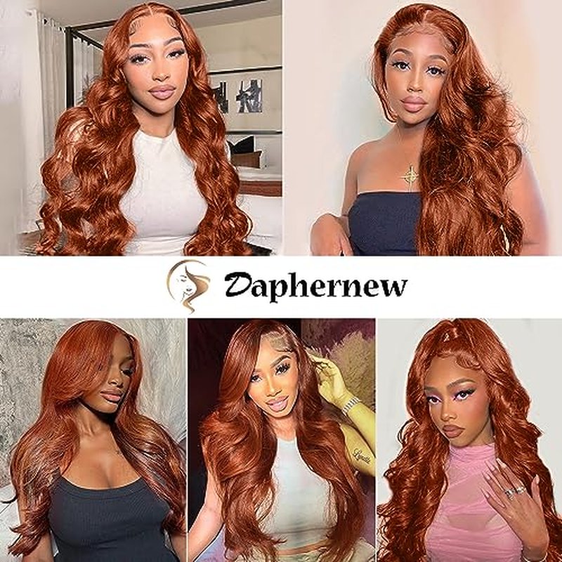 200 Density 13x6 Reddish Brown Lace Front Wigs Human Hairs Pre Plucked 13x6 HD Transparent Body Wave Lace Front Wigs With Baby Hair Ginger #33 Colored Human Hair Wig For Women (22 Inch)