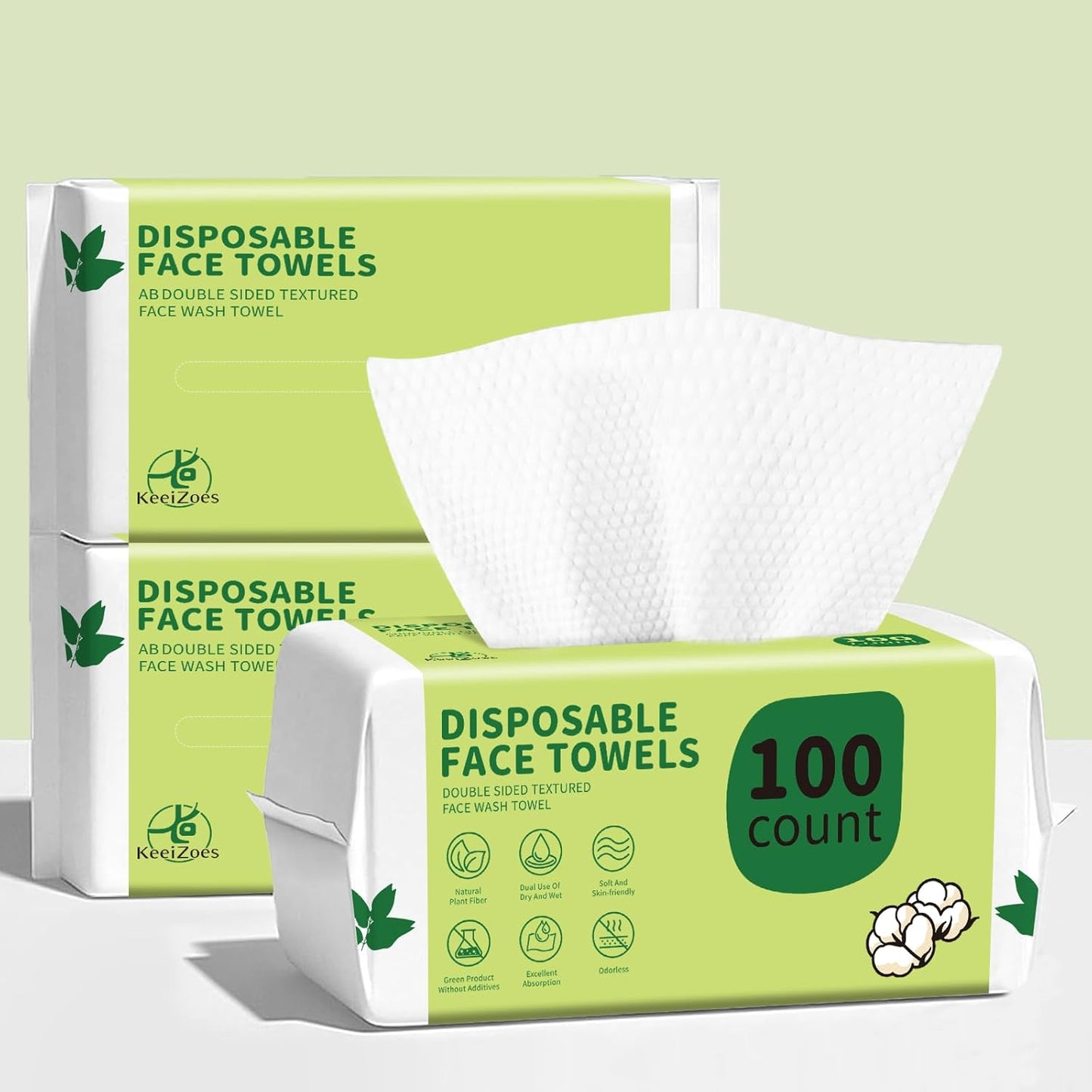 Disposable Face Towels 100 Count, Biodegradable Ultra Soft & Thick Facial Towels for Sensitive Skin, Lint-Free Makeup Remover Dry Wipes, Multi-Purpose Cleansing Towelettes for Face Wipes, Skincare