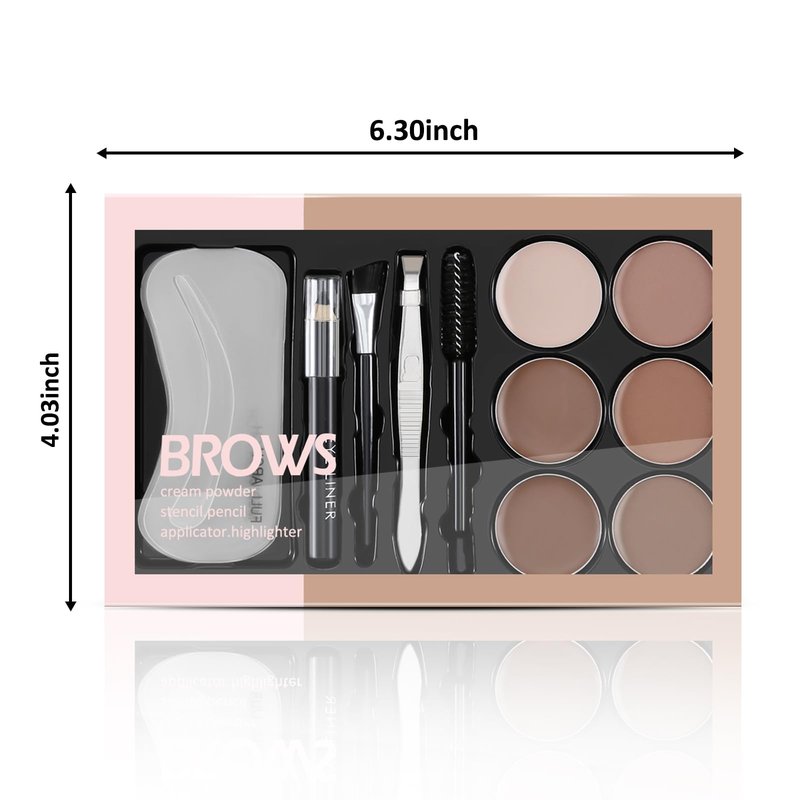 Boobeen Eyebrow Gel, 6-color Eyebrow Makeup Kit with 4 Eyebrow Stencils, 2 Eyebrow Brushes, 1 Eyebrow Pencil and 1 Tweezer, Waterproof Long Lasting Eyebrow Pomade to Define & Shape & Fill Brows