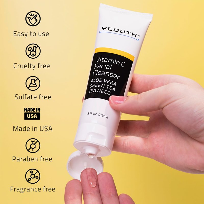 YEOUTH Vitamin C Cleanser for Face Wash, Hydrating Gentle Facial Cleanser, Face Wash for Men and Women 3 fl oz