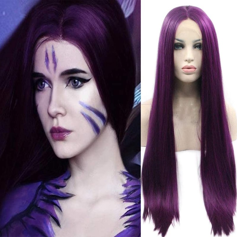 xiweiya Purple Lace Front Wig Long Silky Straight Piano Purple Synthetic Lace Front Wig Natural Hairline Heat Resistant Fiber Wig for Women 24inch Wig 150% Density Hair Wigs