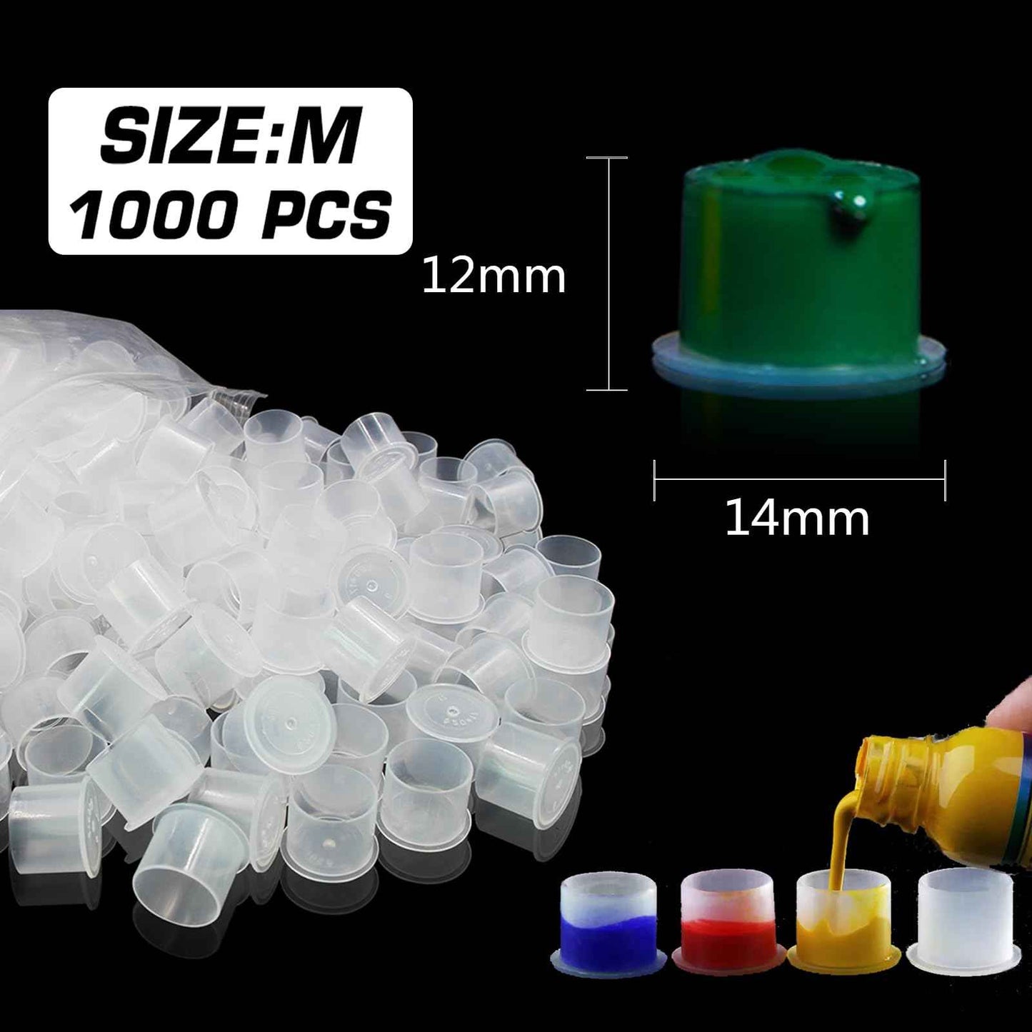 Romlon 1000PCS Disposable Ink Cups - Medium Tattoo Caps for Ink Pigment Kits