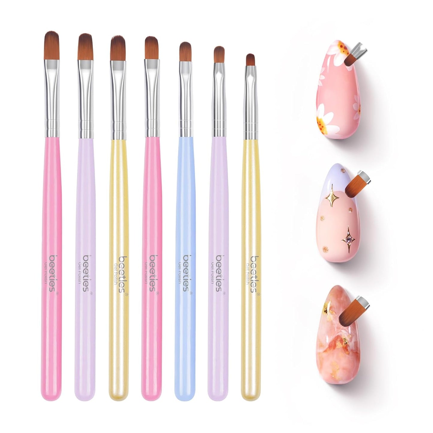 Beetles Nail Art Brushes, 8pcs Double-headed Nail Art Tool Set, Nail Dotting Tools, Striping Nail Art Brushes for Lines, Nail Drawing Pen with Bow knot Stickers Gift for Women