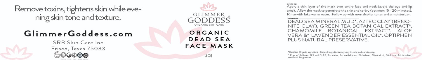 Glimmer Goddess Organic Face Mask to Minimize Pores and Blackheads - DEAD SEA MUD MASK, 2 oz