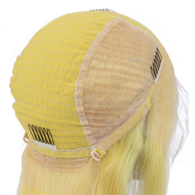 Yellow Bob Wigs Human Hair Pre Plucked 13x4 HD Transparent Lace Brazlian Virgin Hair Straight 14inch Short Cut Glueless Bob Wigs 180% Density Frontal Bleached Knots with Baby Hair Yellow Bob Wig