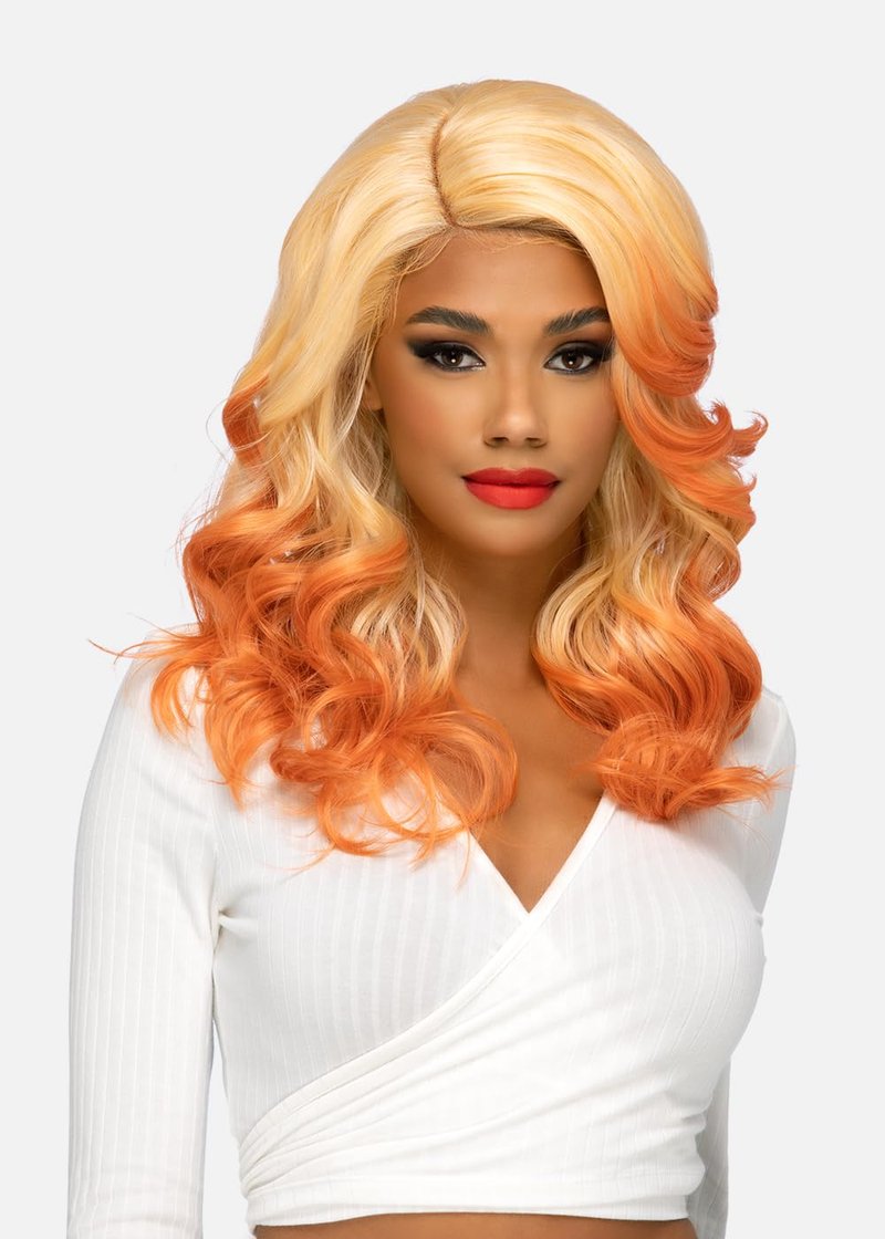 Vivica A. Fox CHORLEY, SYNTHETIC HAIR, Natural Baby Lace Wig, Color Apricot, Light Blonde Top and Apricot Orange Bottom