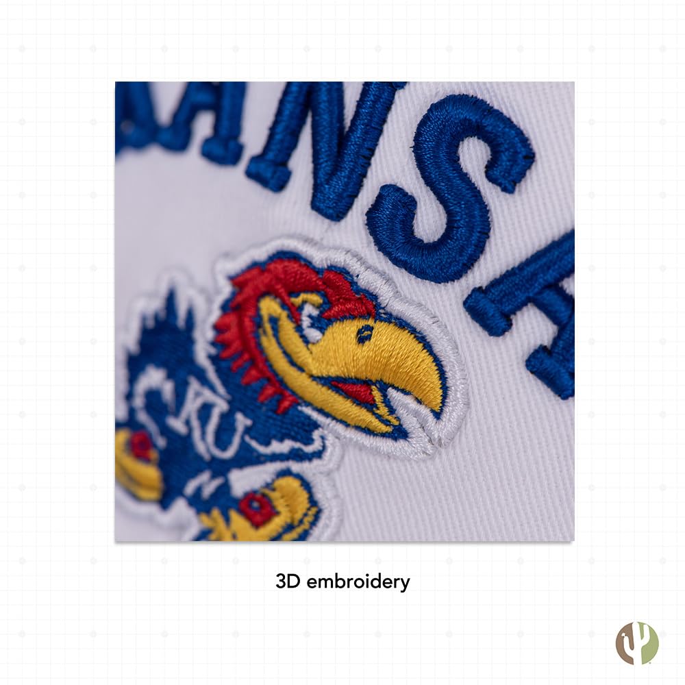 Desert Cactus University of Kansas Baseball Hat Jayhawks KU Brimmed Embroidered Hats Cap Adjustable Cloth Strap Adult (Style D1) White
