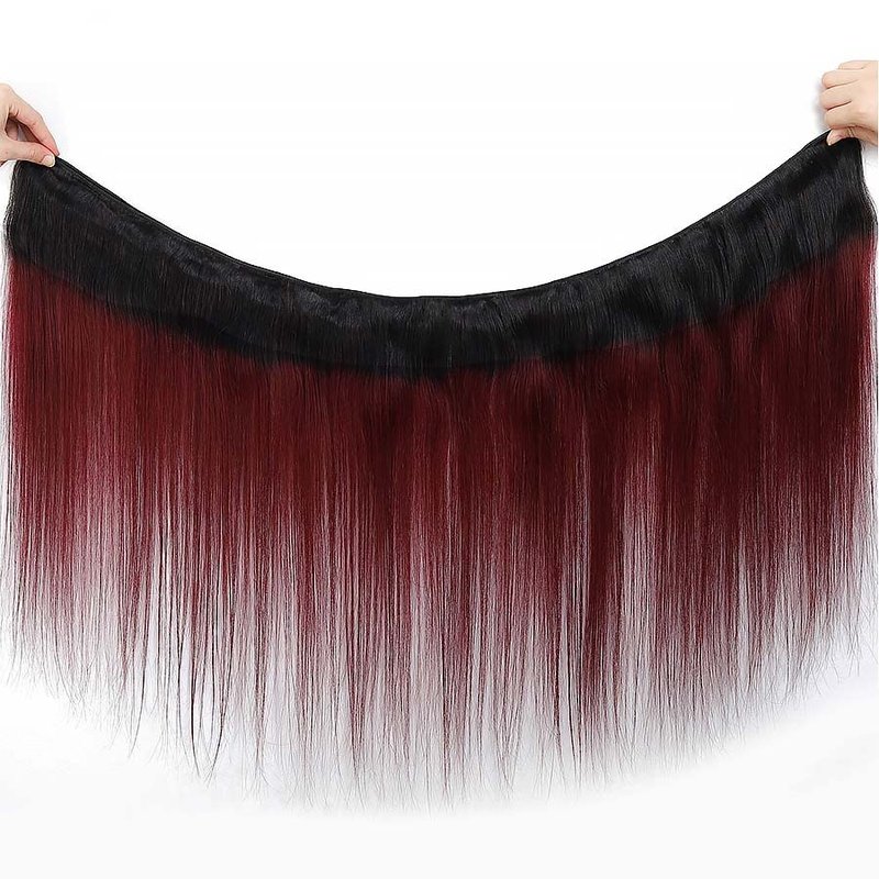Burgundy Ombre Straight Human Hair Bundles - Soft Brazilian Remy Hair | 12, 14, 16 Inch 1B/99J