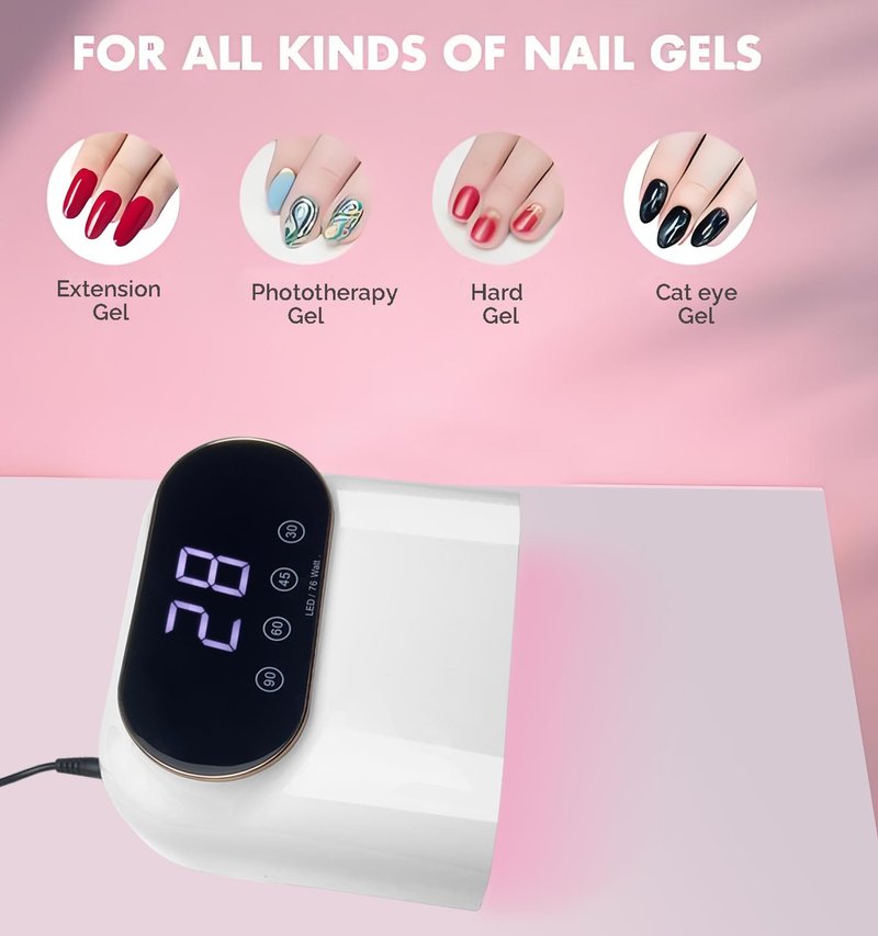 OBEEGOO 76W UV LED Nail Lamp Light Dryer for Nails Gel Polish,LED Nail Dryer with 38 LED Beads,4 Timer,Smart Sensor,LCD Display Fast Curing Gel Nail Polish Nail Art Tools Manicure Accessories