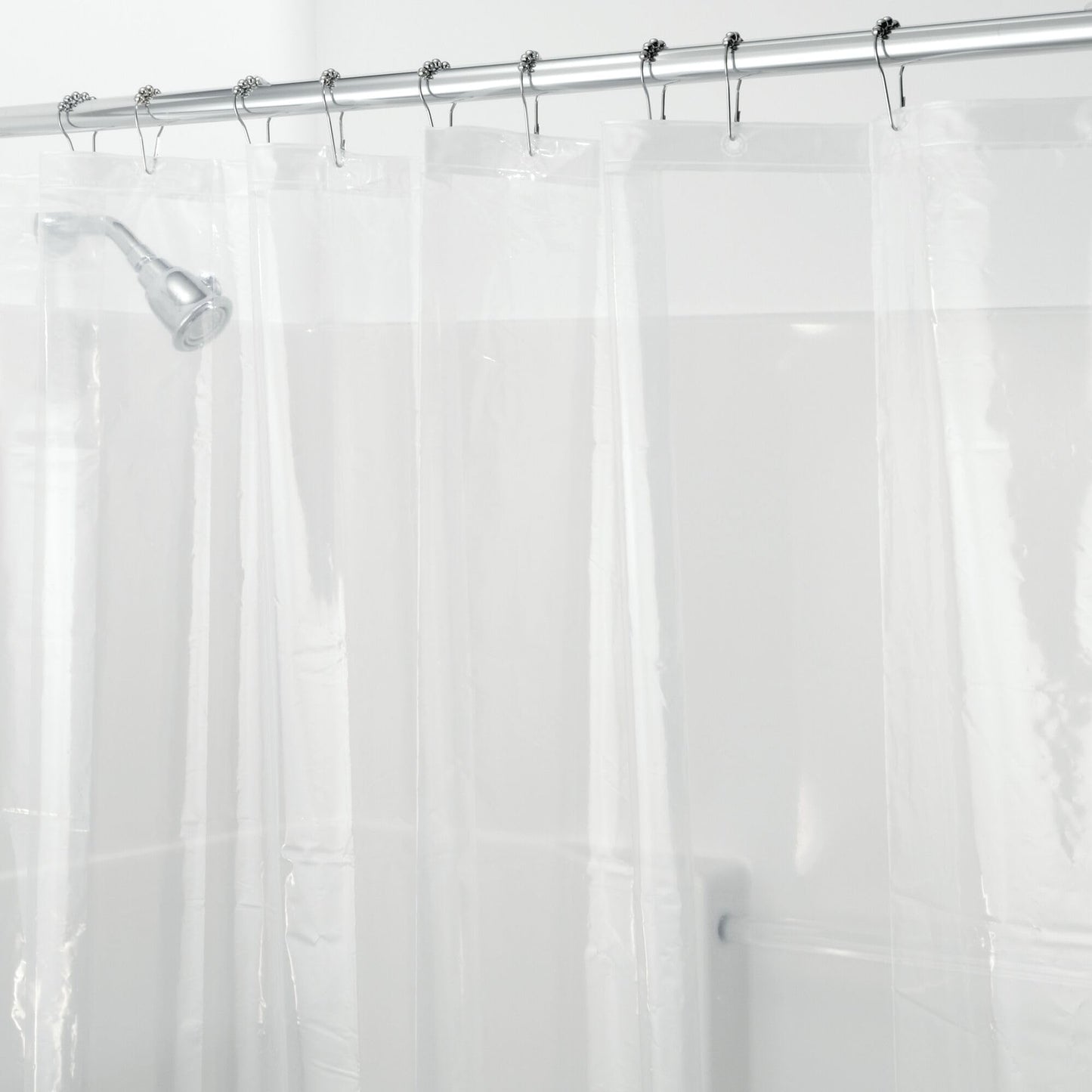 iDesign Vinyl Shower Liner, PVC-Free Curtain with Magnets for Master, Guest, Kids' Bathroom, Bathtub, Long, Clear