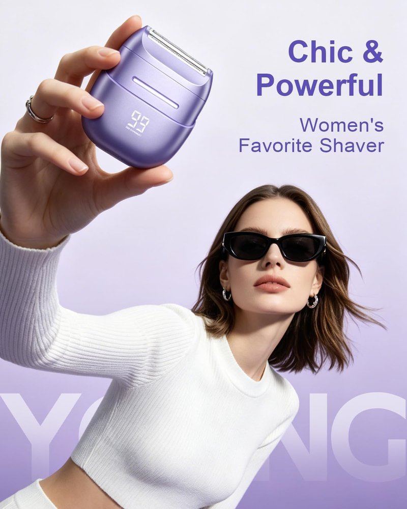 Electric Razors for Women - Waterproof Mini Rechargeable Shaver for Hair Removal | Legs, Face, Body, Bikini (Purple)