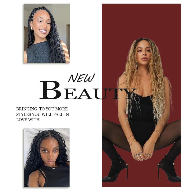 Deep Wave Bulk hair for Braid No Weft Deep Wave Bulk hair for Braiding Micro Faux Braiding Hair for Boho Braids Wet and Wave 24Inch,#1B30 6Bundles