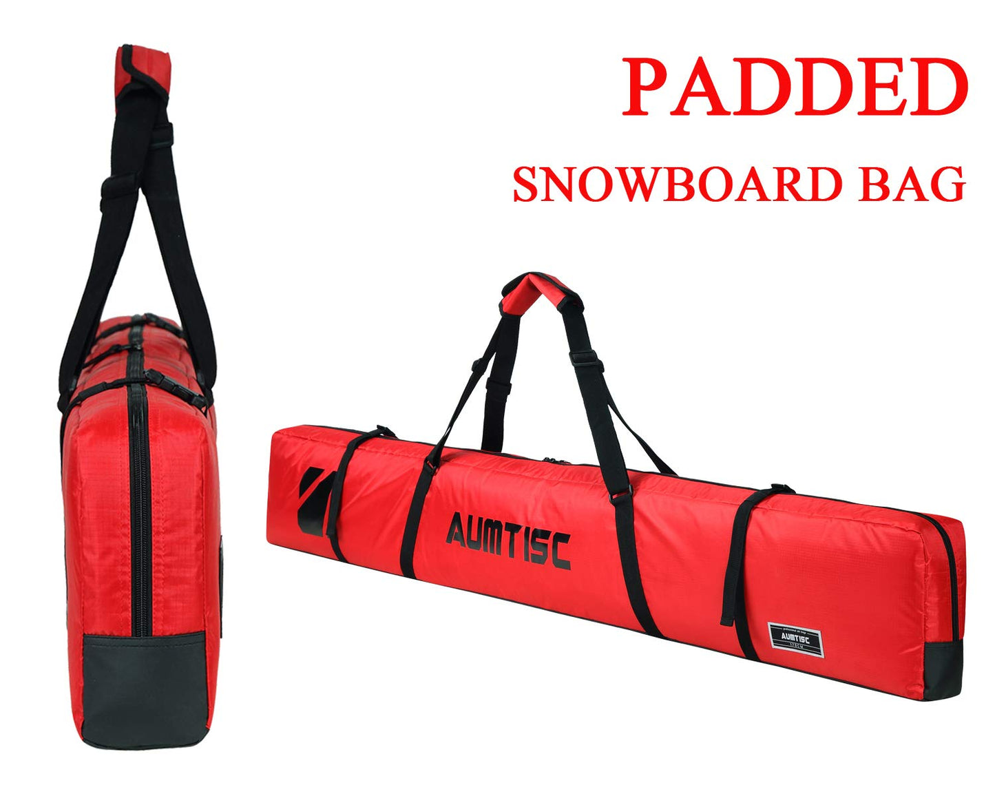 Padded Ski Bag for Air Travel, Single Snow Ski Gear Bags, Skiing Snowboard Bag to Transport Skis with Pocket, Adjustable Handle, 185cm Red