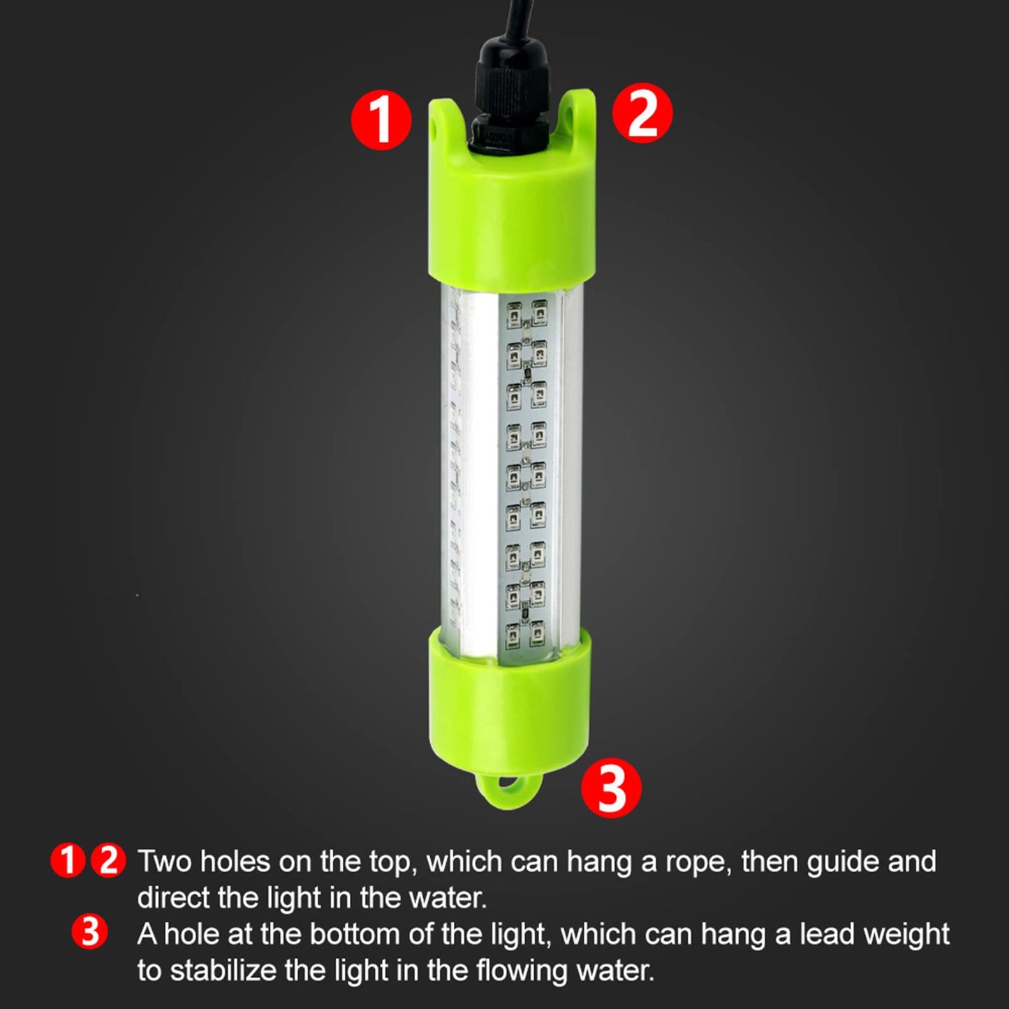 LOSTCAT 18W DC 12V Green IP68 Waterproof Aluminum Super Bright LED Fish Bait Submersible Dock Underwater Fishing Light Attractants for at Night Snook Crappie with Battery Clamps Car Charger Plug